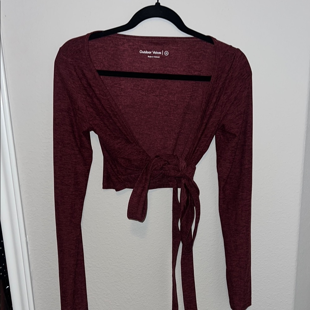 Outdoor Voices Women's Burgundy Wrap Tie Long-Sleeve Top